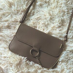 Taupe Small Crossbody Faux Leather Bag with Gold Tone Hardware